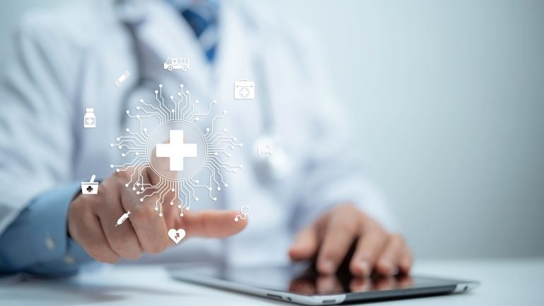 Hospital setting with a focus on technology integration.